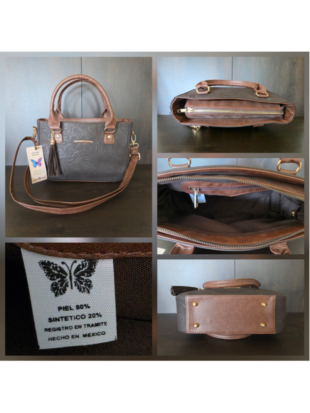 Dark Brown Tasseled Floral Embossed Tooled Artisan LEATHER Crossbody Purse Bag - Picture 16 of 16
